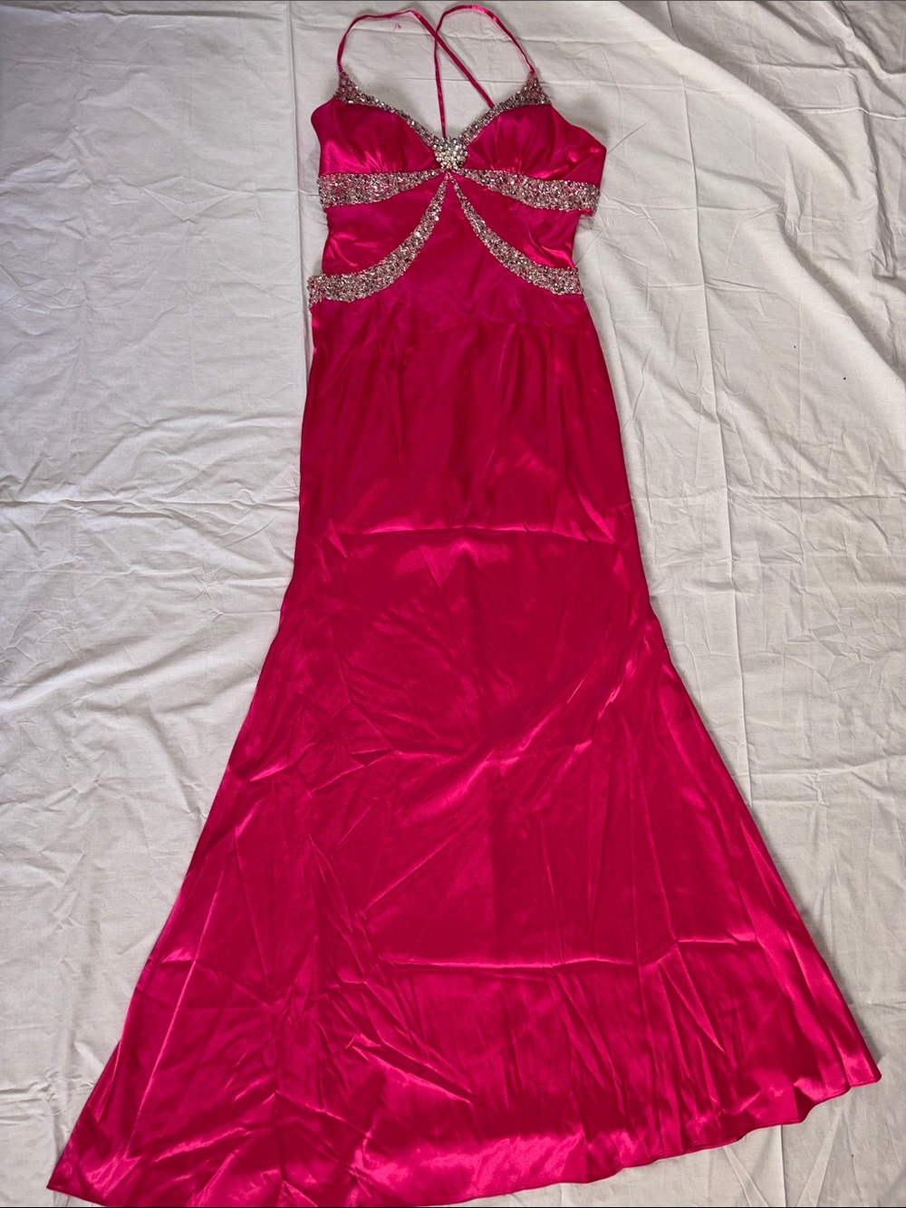 Cache Hot Pink Beaded Prom Gown